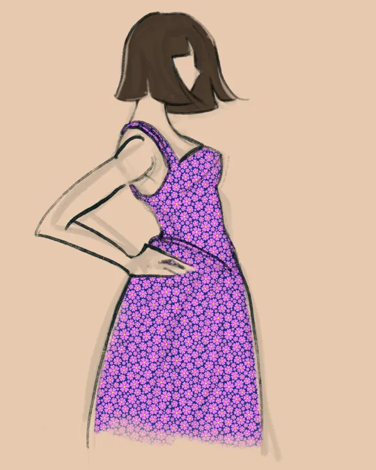 Woman with Summer Dress Side View with Lavender magenta, Midnight blue, Canary yellow