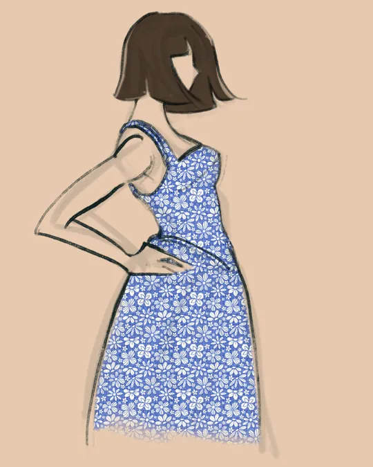 Woman with Summer Dress Side View with Old lace