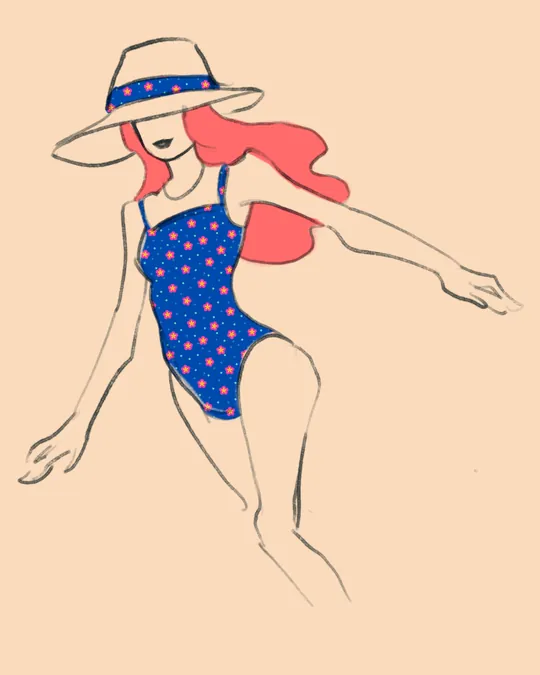 Bloomy Beach Time Fabric in Cobalt Blue