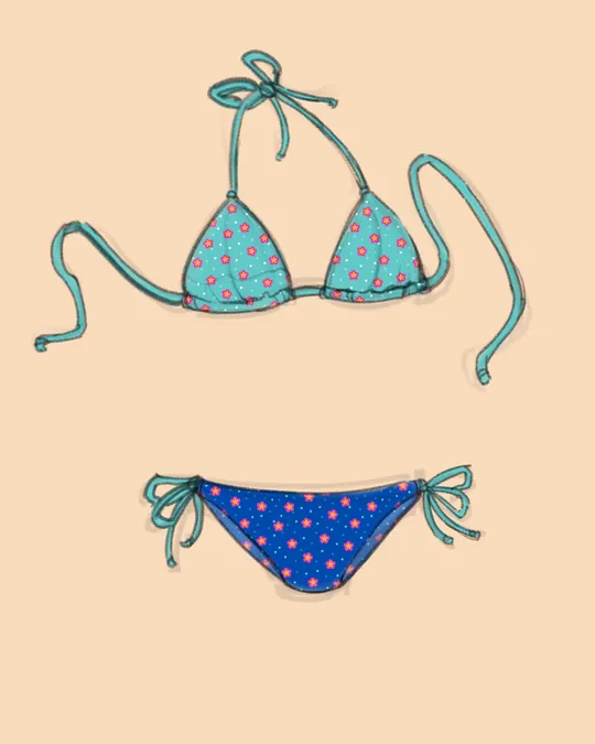 Tie Knot Bikini Swimsuit with Bloomy Beach Time Fabric