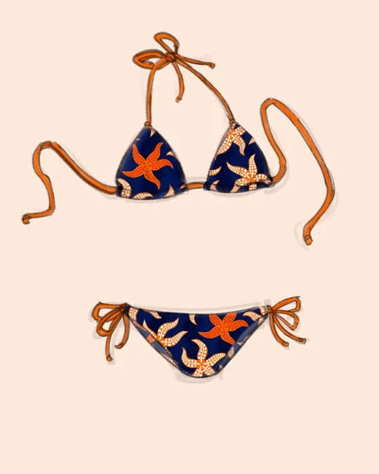 Orange and Navy Blue Starfish Bikini