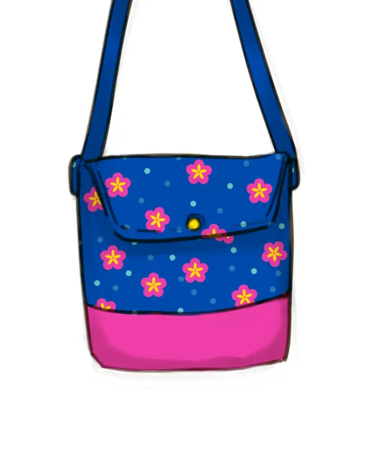 Flap Bag with Shoulder Strap with Bloomy Beach Time Fabric in Cobalt Blue