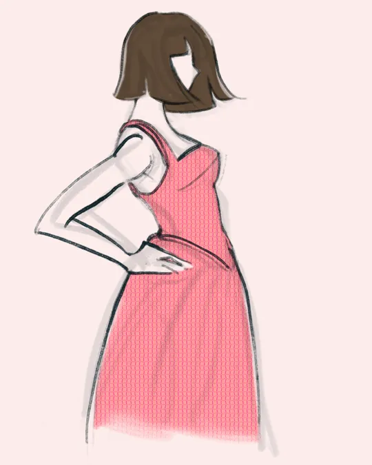 Red and Pink Wavy Gingham Plaid Dress