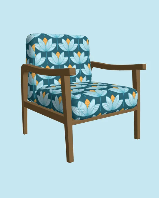 3D Wooden Armchair with Lapis lazuli, Diamond, Carolina blue