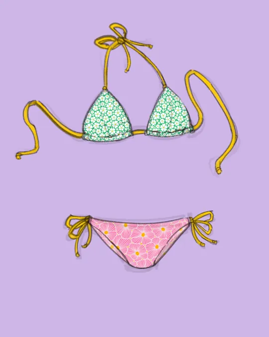 Tie Knot Bikini Swimsuit with White, Hot pink, Cameo pink