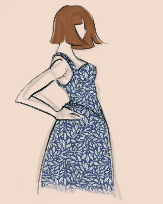 Blue Dress with Deicate Leaves and Stars