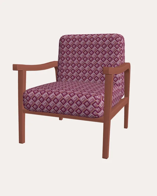 3D Wooden Armchair with Dark raspberry, Dust storm, Antique brass