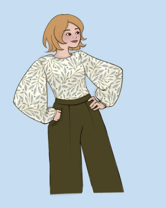 Adam Top with Puff Sleeves with Old lace, Pastel blue, Anti-flash white