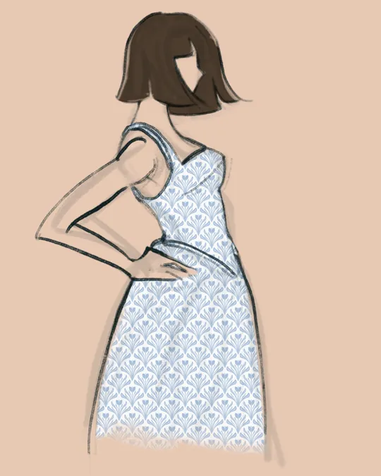 Woman with Summer Dress Side View with White smoke, Light steel blue