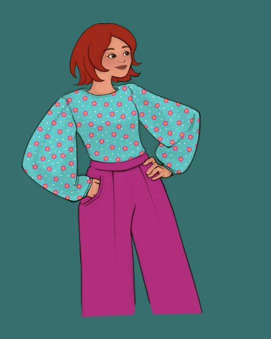 Adam Top with Puff Sleeves with Ocean Green, Frostbite, White