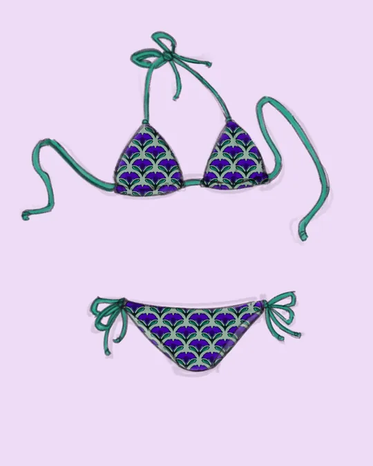 Tie Knot Bikini Swimsuit with Cambridge Blue, Duke blue, Russian violet