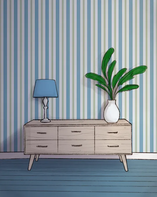 Blue and Sage Coastal Ticking Stripes Wallpaper Inspiration