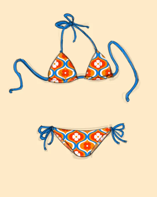 Tie Knot Bikini Swimsuit with Safety orange, Ferrari Red, Lavender blush