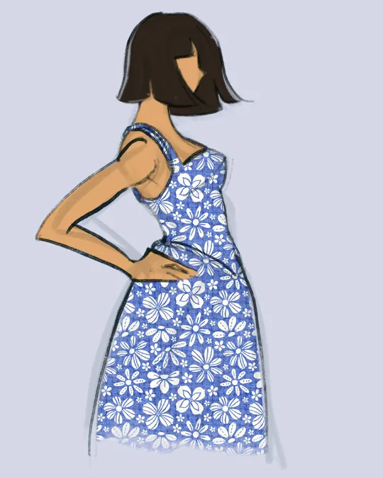 Woman with Summer Dress Side View with Old lace