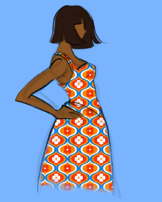 Woman with Summer Dress Side View with Oxford Blue, Maastricht Blue, White