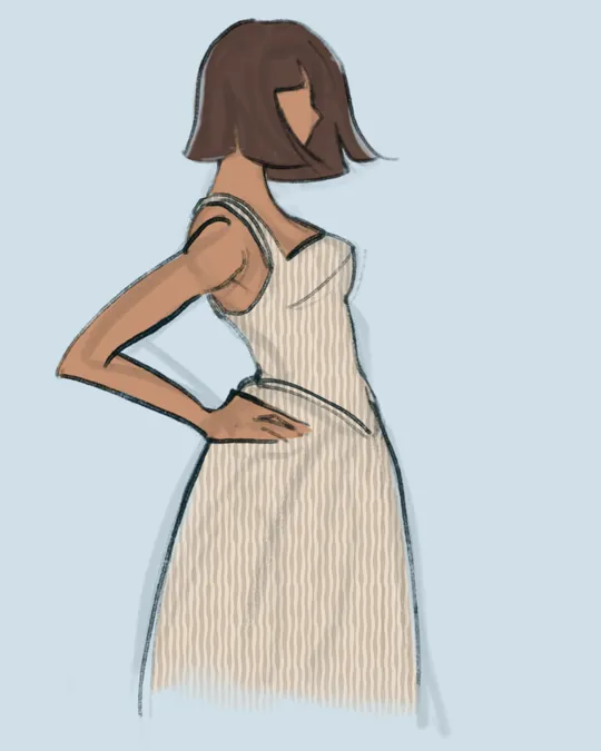 Woman with Summer Dress Side View with Dark vanilla, Pearl