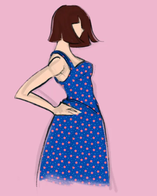 Woman with Summer Dress Side View with Cobalt Blue, Frostbite, Lapis lazuli