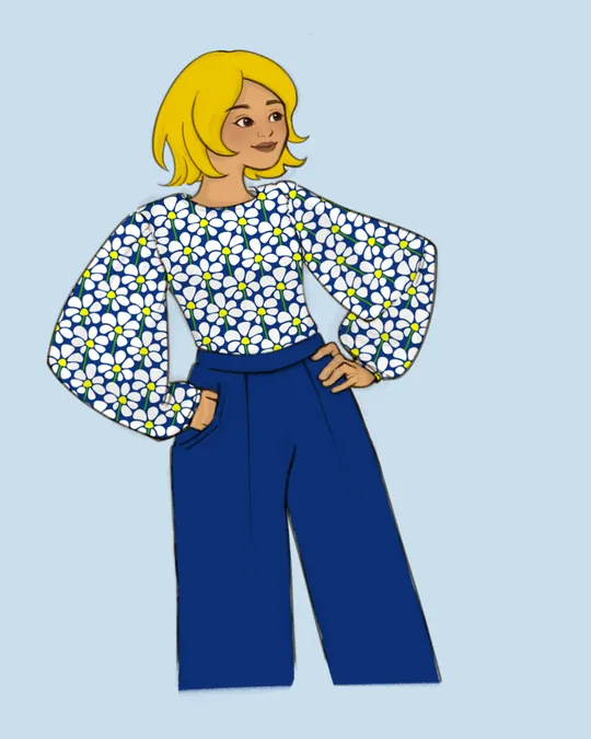 Adam Top with Puff Sleeves with White, Yale Blue, Canary yellow