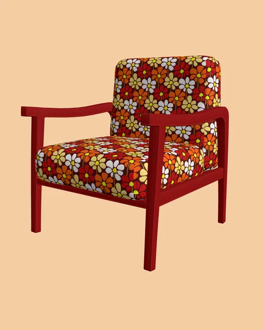 3D Wooden Armchair with Rosewood, Vivid orange, White
