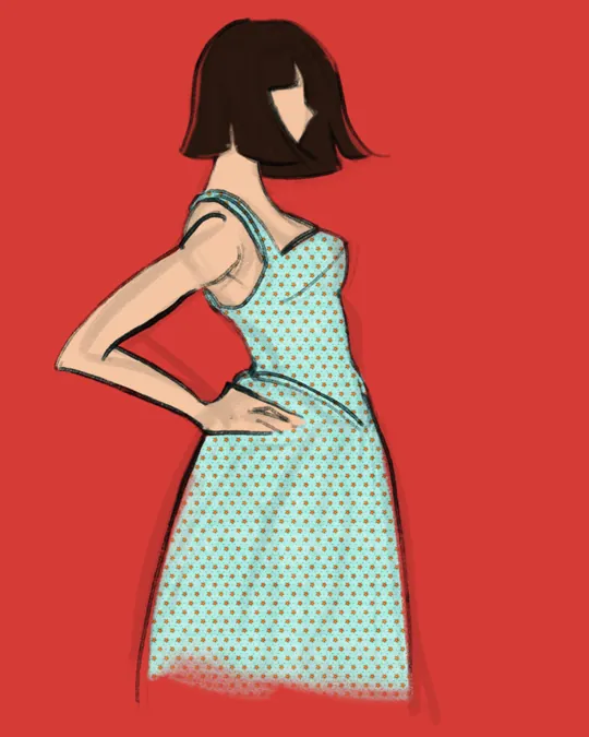 Summer Dress with Modern Floral Polka Dot Forget Me Not Flowers Fabric in Aqua