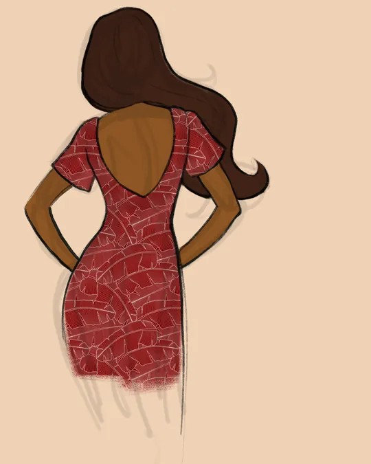 Woman with a Cocktail Dress, Back View with Barn red, Old rose, White