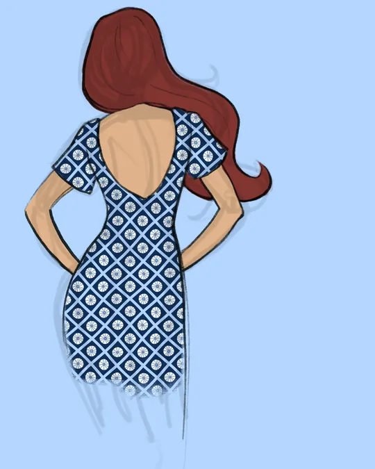 Woman with a Cocktail Dress, Back View with Midnight blue, Fresh Air, Glitter