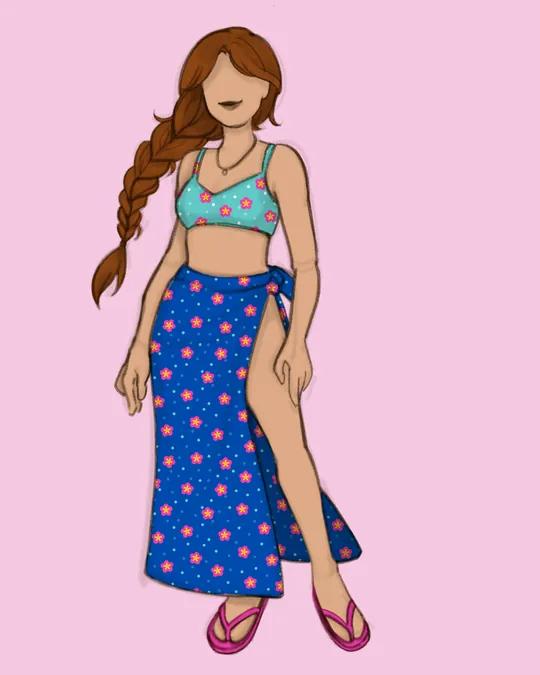 Woman with Swimsuit and Sarong / Pareo with Cobalt Blue, Ocean Green, Frostbite