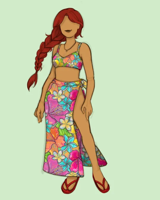 Woman with Swimsuit and Sarong / Pareo with Raspberry pink, Rajah, Brilliant rose