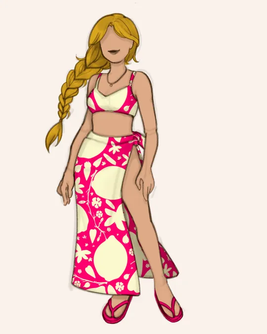 Woman with Swimsuit and Sarong / Pareo with Blond, Winter Sky
