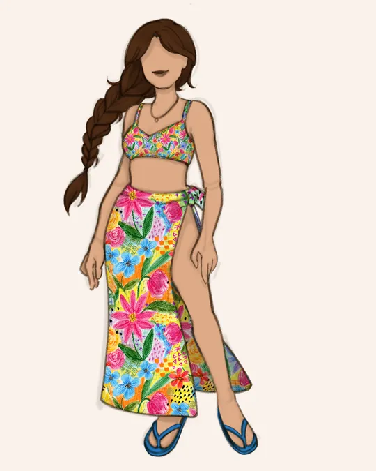 Woman with Swimsuit and Sarong / Pareo with Black