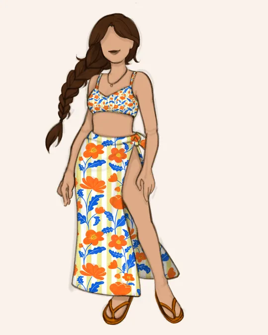 Woman with Swimsuit and Sarong / Pareo with White, Flax