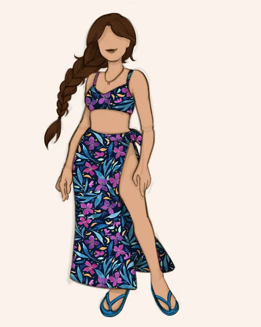 Woman with Swimsuit and Sarong / Pareo with Rich black