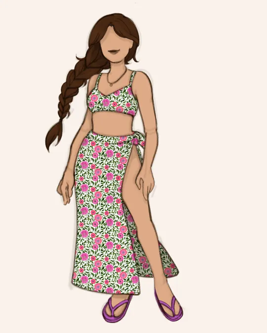 Woman with Swimsuit and Sarong / Pareo with White