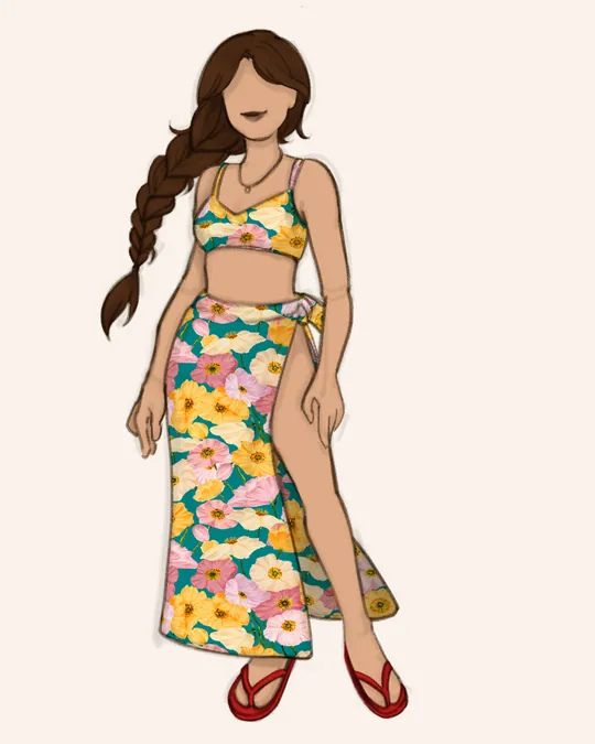 Woman with Swimsuit and Sarong / Pareo with Teal