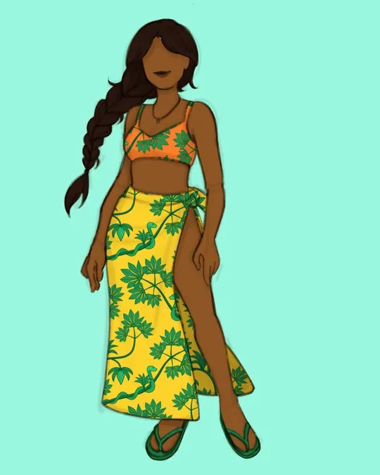 Woman with Swimsuit and Sarong / Pareo with Sunglow, Giants orange, Sea green