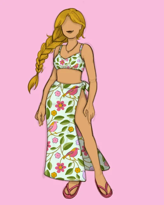 Woman with Swimsuit and Sarong / Pareo with Magic mint, Olive Drab, Dark khaki