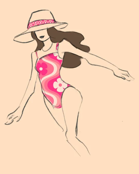 Bold Pink Retro Flowers Swimsuit