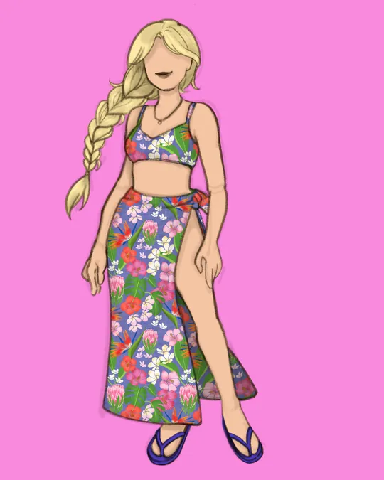 Tropical Hothouse Flowers Sarong Denim Blue