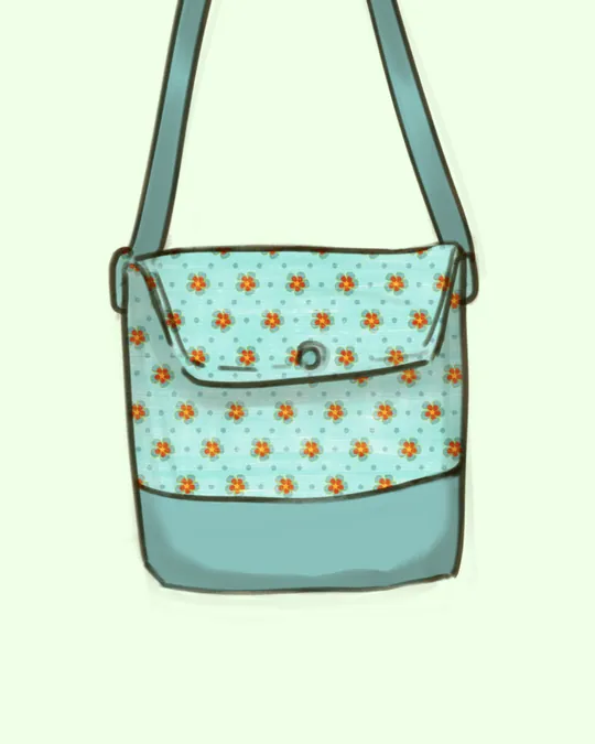 Flap Bag with Shoulder Strap with Modern Floral Polka Dot Forget Me Not Flowers Fabric in Aqua