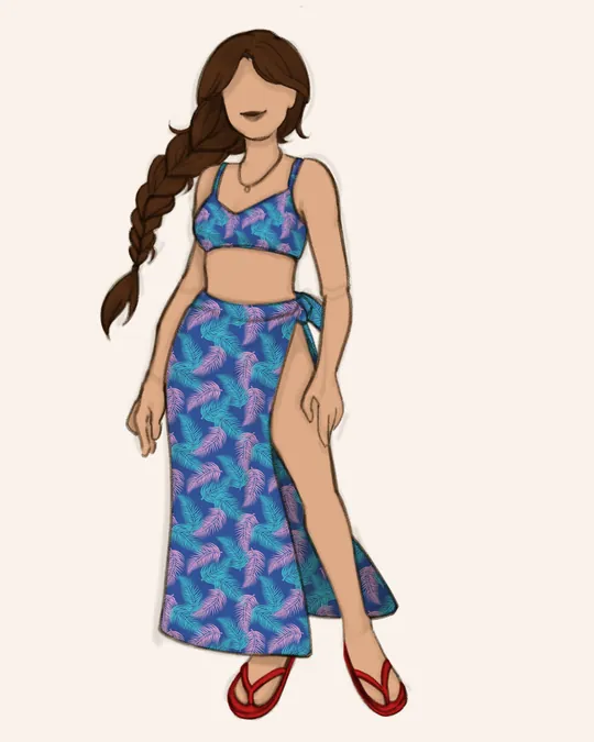 Woman with Swimsuit and Sarong / Pareo with B'dazzled blue, Maximum Blue, Kobi