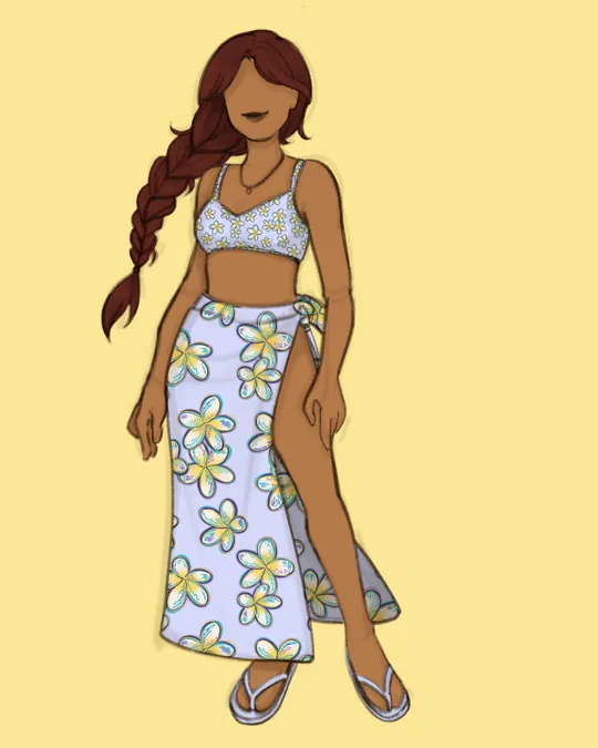 Woman with Swimsuit and Sarong / Pareo with Glitter, Alabaster, Rajah