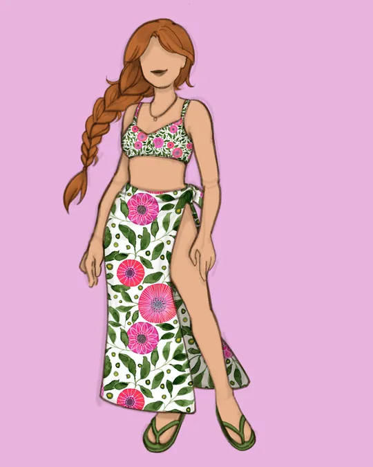 Woman with Swimsuit and Sarong / Pareo with White
