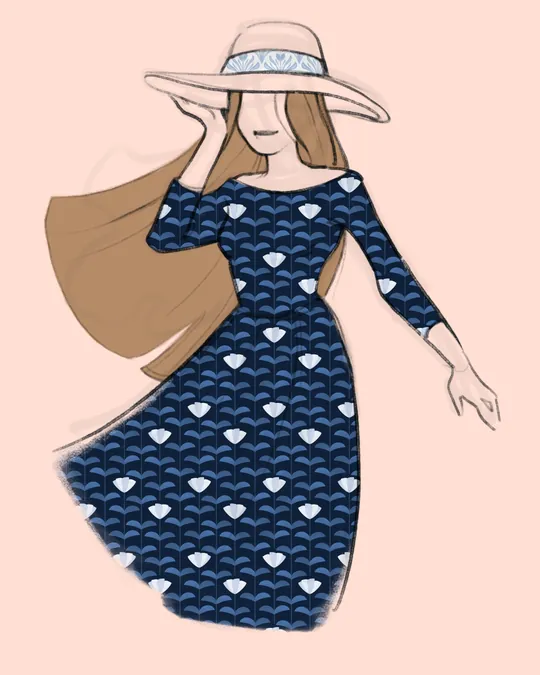 Navy Blue Art Deco Tulips Dress