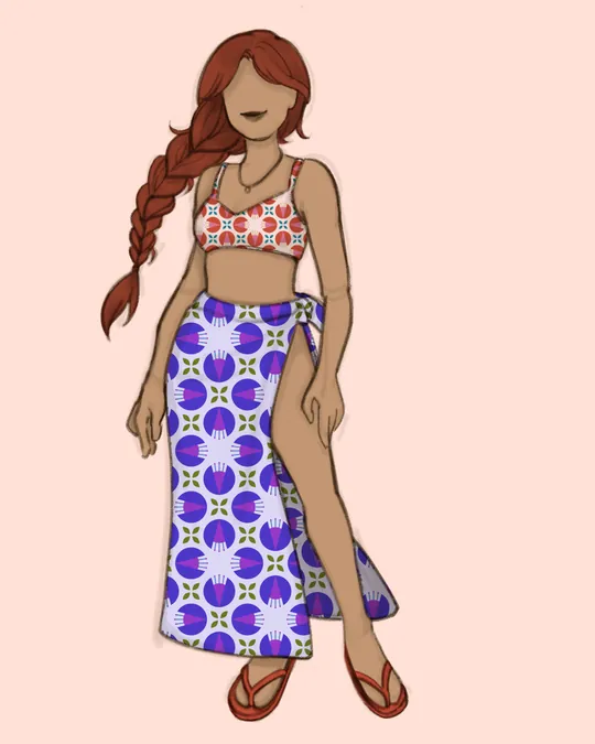 Woman with Swimsuit and Sarong / Pareo with Soap, Iris, Champagne pink