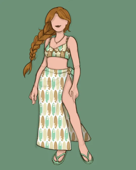 Woman with Swimsuit and Sarong / Pareo with White, Pearl, Light French beige