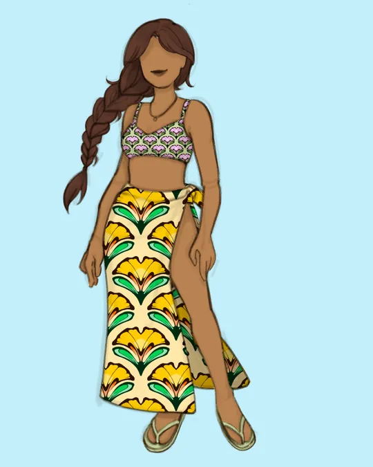 Woman with Swimsuit and Sarong / Pareo with Navajo white, Amber, Dark vanilla