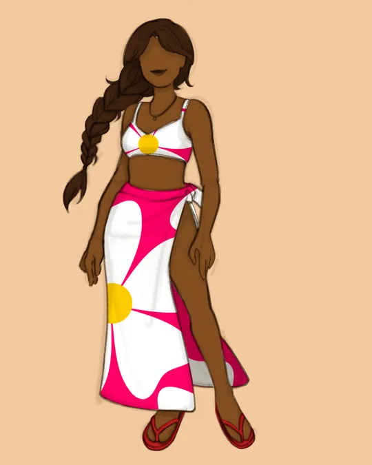 Woman with Swimsuit and Sarong / Pareo with White, Winter Sky, Amber