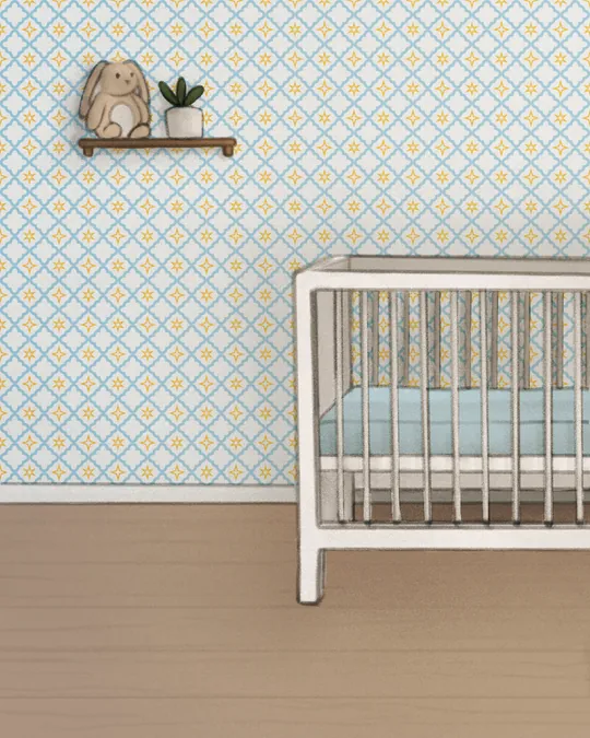 Bubbly Starry Quatrefoil - Island Blue and Sunshine Yellow, White