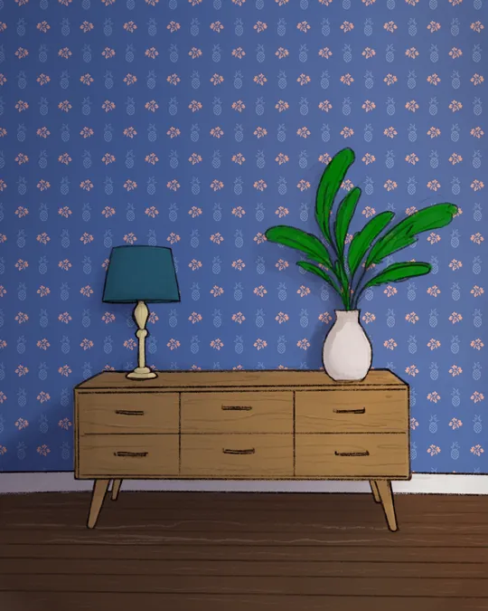 Hibiscus & Pineapple - Aloha Blue and Pink Home Living Room