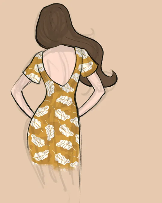 Woman with a Cocktail Dress, Back View with Peru, White, Copper